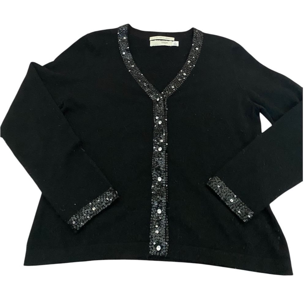 Vintage I. Magnin 100% Cashmerere Black Sequin Cardigan Sz L